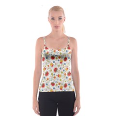 Red Yellow Flower Pattern Spaghetti Strap Top by designsbymallika