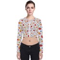 Red Yellow Flower Pattern Long Sleeve Zip Up Bomber Jacket View1