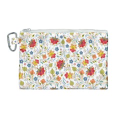 Red Yellow Flower Pattern Canvas Cosmetic Bag (large) by designsbymallika