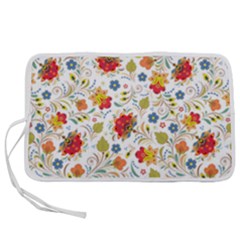 Red Yellow Flower Pattern Pen Storage Case (m) by designsbymallika