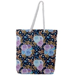 Rose Flower Pattern Full Print Rope Handle Tote (large) by designsbymallika