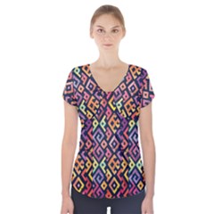 Square Pattern 2 Short Sleeve Front Detail Top by designsbymallika