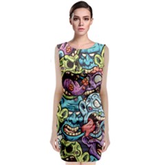 Halloween Love Chains Pattern Sleeveless Velvet Midi Dress by designsbymallika