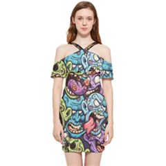 Halloween Love Chains Pattern Shoulder Frill Bodycon Summer Dress by designsbymallika