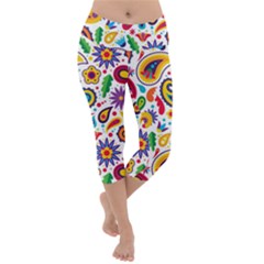 Baatik Print Lightweight Velour Capri Yoga Leggings