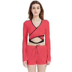 Red Salsa - Velvet Wrap Crop Top And Shorts Set by FashionLane