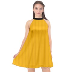 Chinese Yellow - Halter Neckline Chiffon Dress  by FashionLane