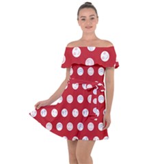 Red Polka-dot Doodles Off Shoulder Velour Dress by pishposhpal