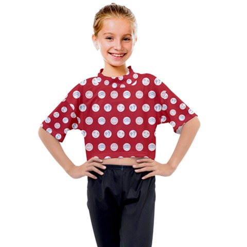 Red Polka-dot Doodles Kids Mock Neck Tee by pishposhpal