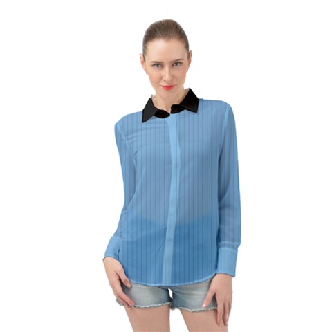 Aero Blue - Long Sleeve Chiffon Shirt by FashionLane