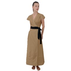 Wood Brown - Flutter Sleeve Maxi Dress by FashionLane