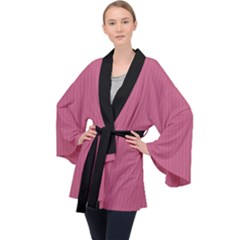 Tulip Pink - Long Sleeve Velvet Kimono  by FashionLane