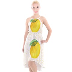 Illustration Sgraphic Lime Orange High-low Halter Chiffon Dress 