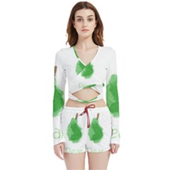 Pear Fruit Watercolor Painted Velvet Wrap Crop Top And Shorts Set by Mariart