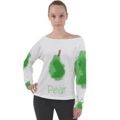 Pear Fruit Watercolor Painted Off Shoulder Long Sleeve Velour Top by Mariart