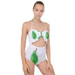 Pear Fruit Watercolor Painted Scallop Top Cut Out Swimsuit