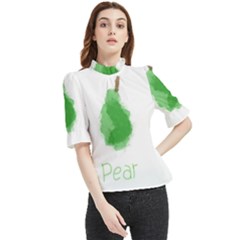 Pear Fruit Watercolor Painted Frill Neck Blouse