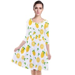 Illustrations Lemon Citrus Fruit Yellow Quarter Sleeve Waist Band Dress