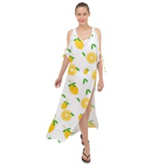 Illustrations Lemon Citrus Fruit Yellow Maxi Chiffon Cover Up Dress