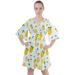Illustrations Lemon Citrus Fruit Yellow Boho Button Up Dress