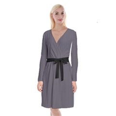 Dark Smoke Grey - Long Sleeve Velvet Front Wrap Dress by FashionLane