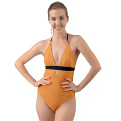 Deep Saffron - Halter Cut-out One Piece Swimsuit by FashionLane