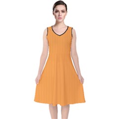 Deep Saffron - V-neck Midi Sleeveless Dress 