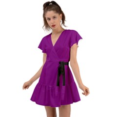 Lollipop Purple - Flutter Sleeve Wrap Dress by FashionLane