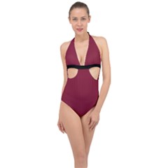 Rhubarb Red - Halter Front Plunge Swimsuit by FashionLane