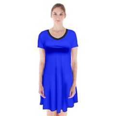 Just Blue - Short Sleeve V-neck Flare Dress