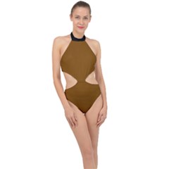 Just Brown - Halter Side Cut Swimsuit by FashionLane