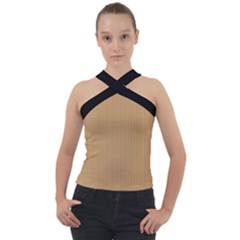 Pale Brown - Cross Neck Velour Top by FashionLane