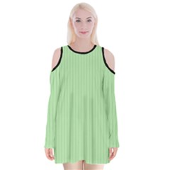 Pale Green - Velvet Long Sleeve Shoulder Cutout Dress
