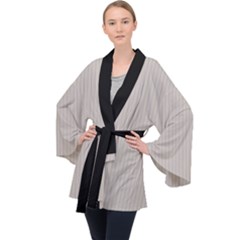 Pale Grey - Long Sleeve Velvet Kimono  by FashionLane