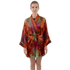 Landscape In A Colorful Structural Habitat Ornate Long Sleeve Satin Kimono by pepitasart