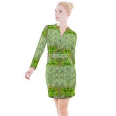 Landscape In A Green Structural Habitat Ornate Button Long Sleeve Dress by pepitasart