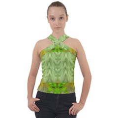 Landscape In A Green Structural Habitat Ornate Cross Neck Velour Top by pepitasart