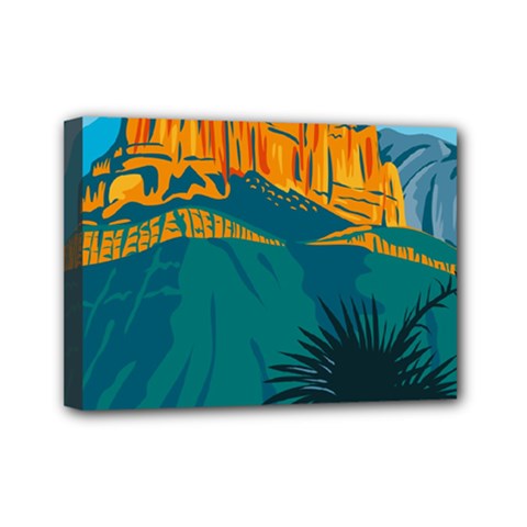 Guadalupe Mountains National Park With El Capitan Peak Texas United States Wpa Poster Art Color Mini Canvas 7  X 5  (stretched) by retrovectors