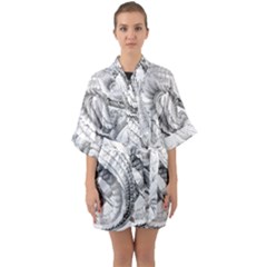 Dragon Lizard Vector Monster Half Sleeve Satin Kimono 