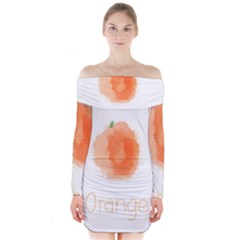 Orange Fruit Watercolor Painted Long Sleeve Off Shoulder Dress