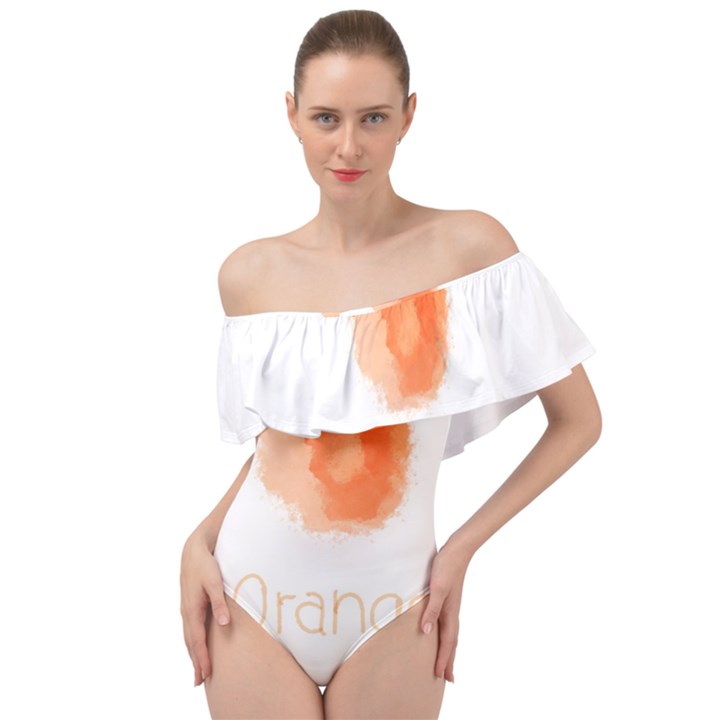 Orange Fruit Watercolor Painted Off Shoulder Velour Bodysuit 