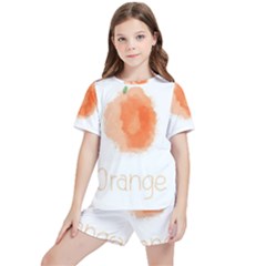 Orange Fruit Watercolor Painted Kids  Tee And Sports Shorts Set