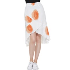Orange Fruit Watercolor Painted Frill Hi Low Chiffon Skirt