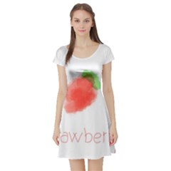 Strawbery Fruit Watercolor Painted Short Sleeve Skater Dress