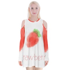 Strawbery Fruit Watercolor Painted Velvet Long Sleeve Shoulder Cutout Dress