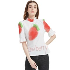 Strawbery Fruit Watercolor Painted Frill Neck Blouse