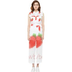 Strawbery Fruit Watercolor Painted Women s Frill Top Jumpsuit