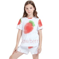 Strawbery Fruit Watercolor Painted Kids  Tee And Sports Shorts Set