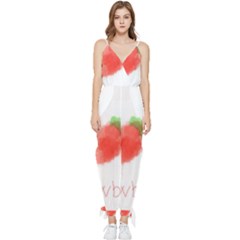 Strawbery Fruit Watercolor Painted Sleeveless Tie Ankle Jumpsuit by Mariart