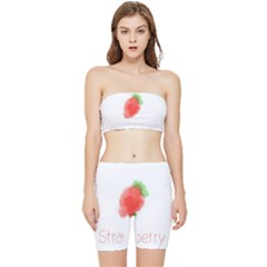 Strawbery Fruit Watercolor Painted Stretch Shorts And Tube Top Set